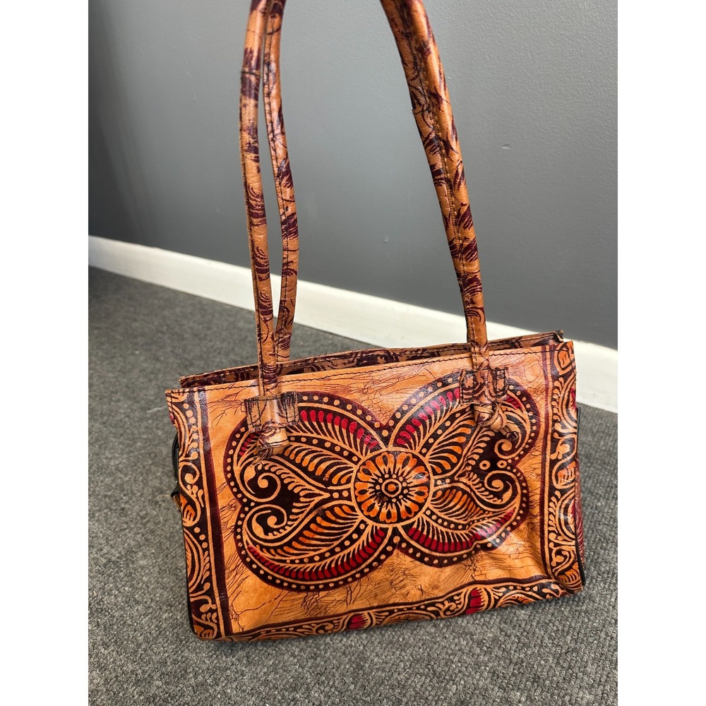Batik Shantiniketan Leather Womens Shoulder Bag India Ethnic Handmade Tribal